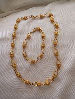 Vintage Nantucket Basket Gold Plated Link  Necklace  Bracelet Set Women Jewelry